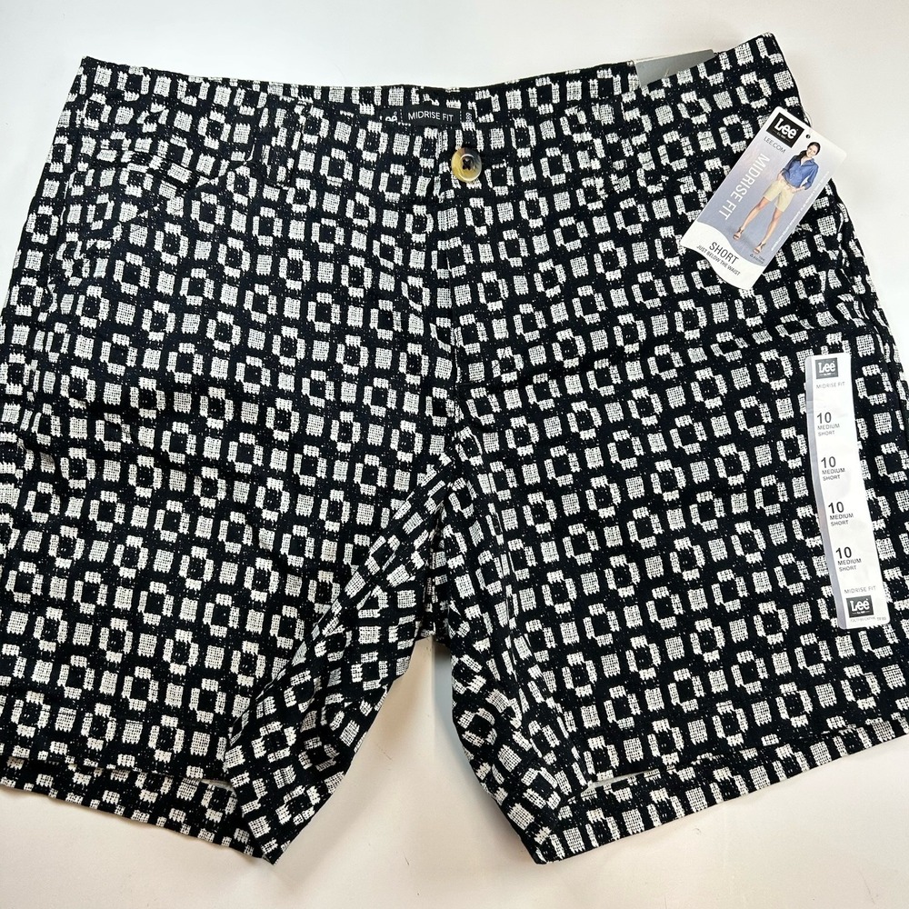 NWT LEE Women's 10 Med Black & White TEXTURED Geometric Midrise Fit Shorts